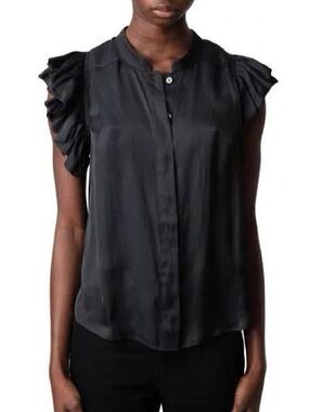 Zadig & Voltaire Ruffled Cap-Sleeve Charcoal Women's Top sz M